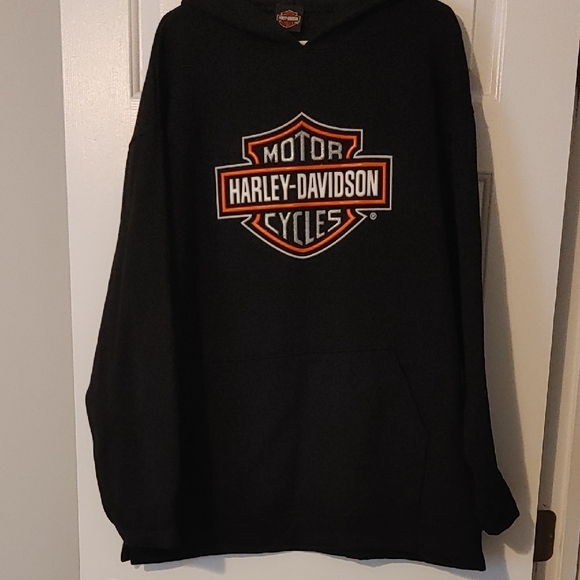 Harley-Davidson Other - Harley-Davidson Black and Orange Logo Hoodie Size XL NWOT Unisex Bikercore Hood